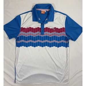 Men's PUMA Cool Cell Breathable Golf Polo Blue Size Large Blue Pink White